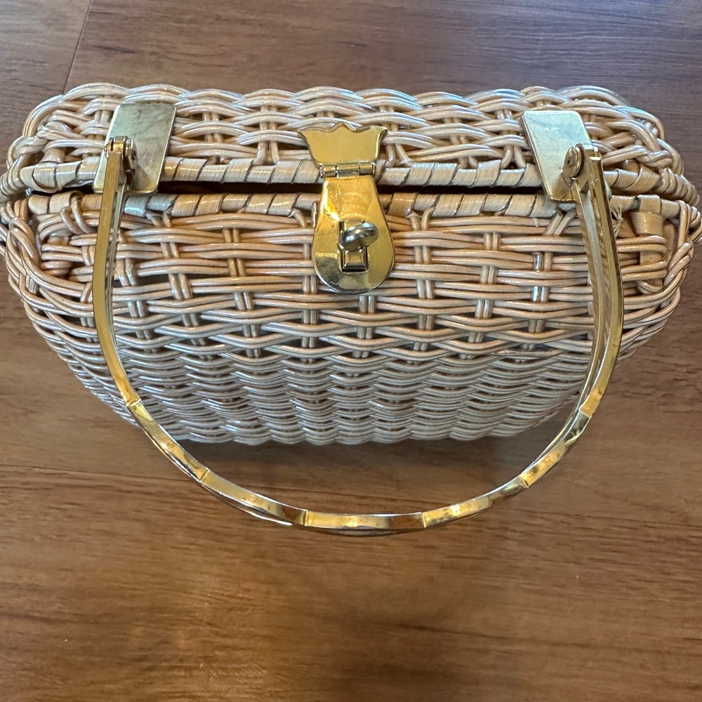 Woven Mini Handbag in Natural Rattan with Gold Hardware - Picture 10 of 13
